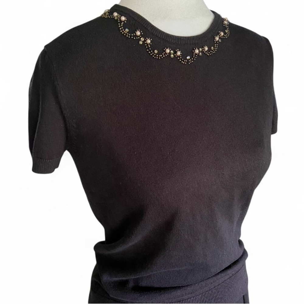 Ann Taylor‎ Black Jeweled Pearl Cashmere Silk Sweater Top Womens Size Small